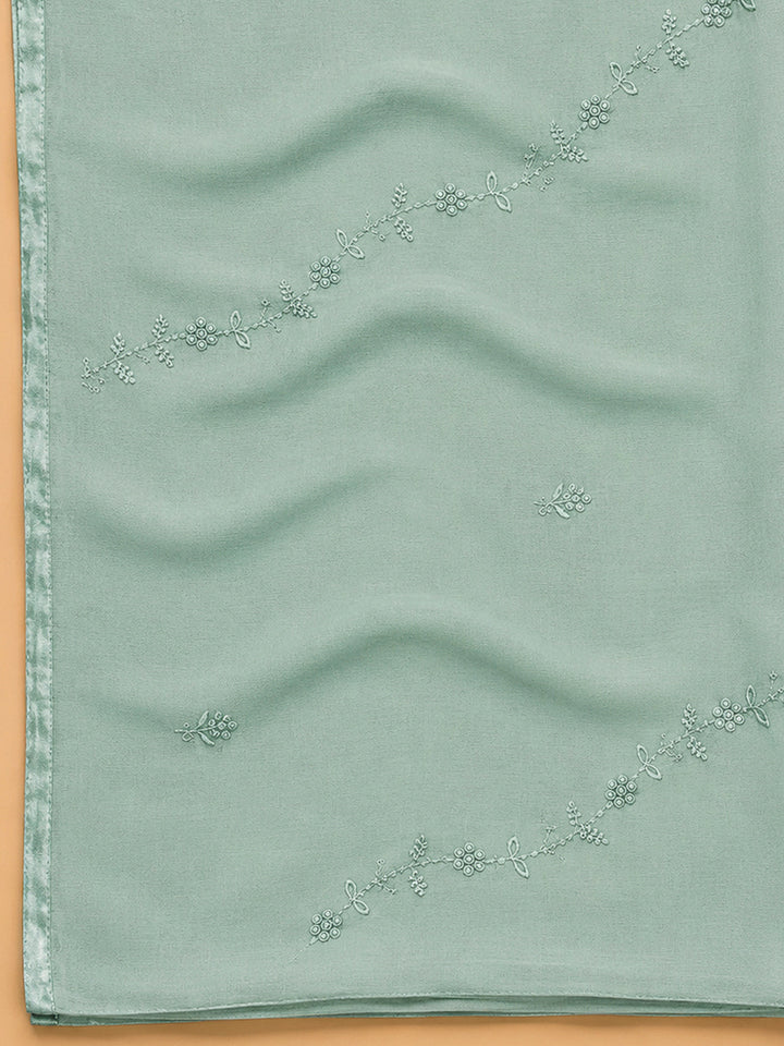 Rama Green Embroidery Cotton Blend Unstitched Dress Material