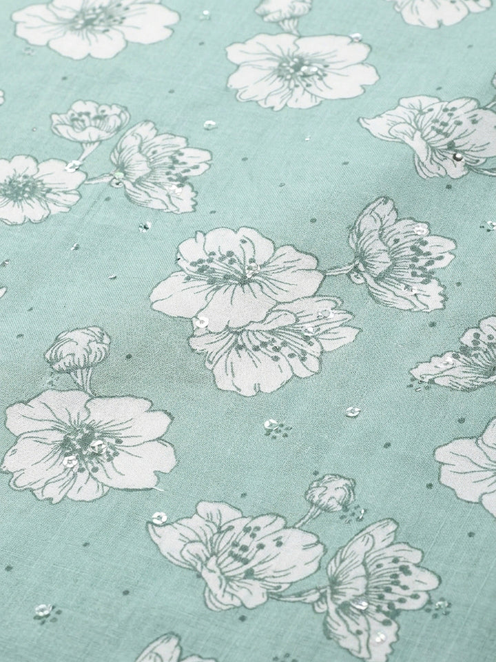 Rama Green Embroidery Cotton Blend Unstitched Dress Material