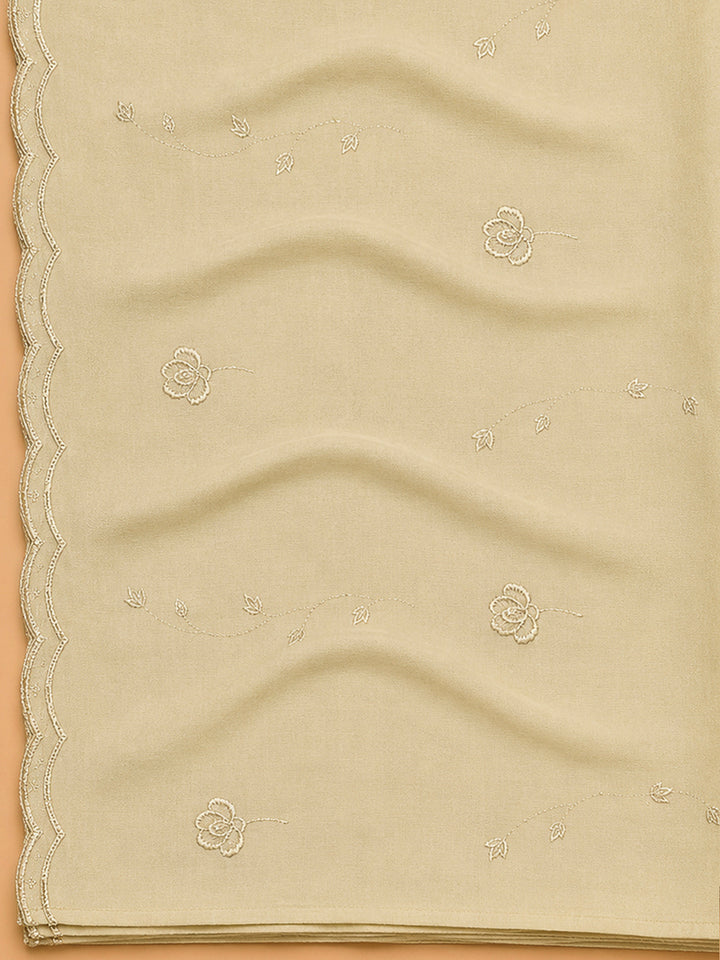 Beige Embroidery Cotton Blend Unstitched Dress Material