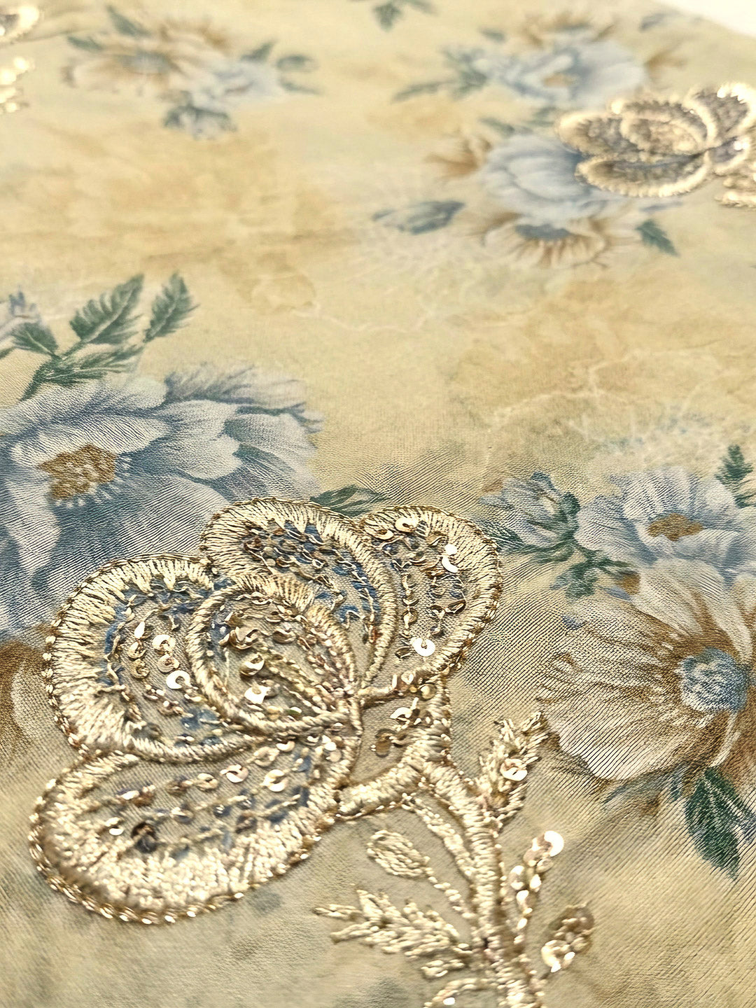 Beige Embroidery Cotton Blend Unstitched Dress Material
