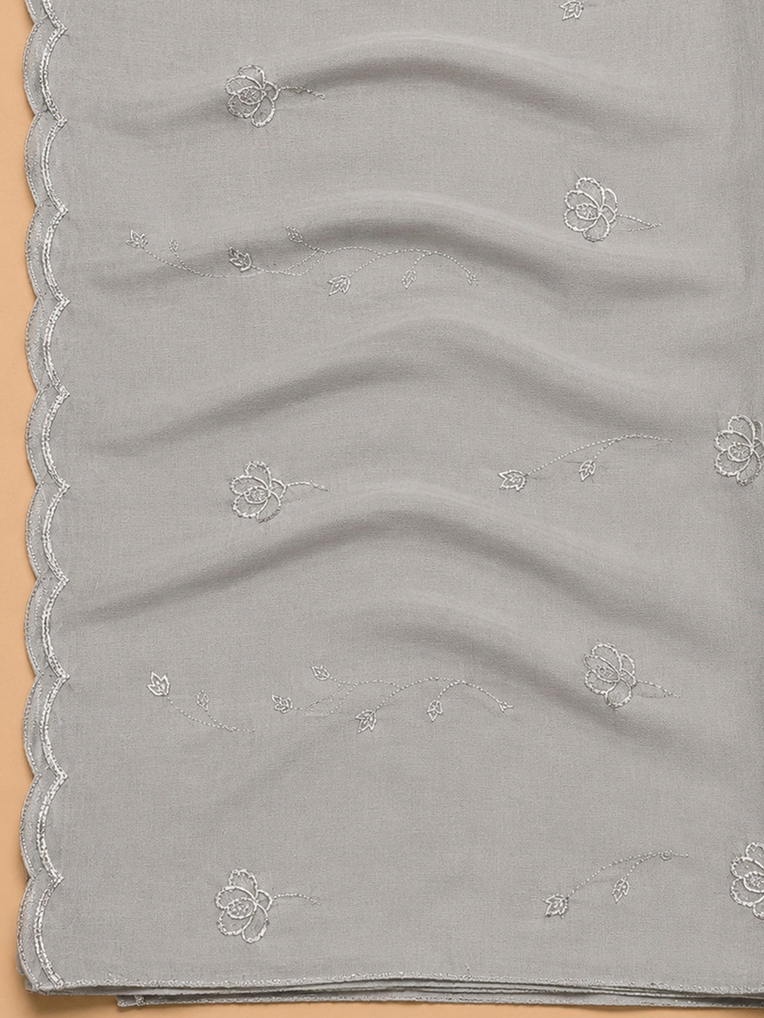 Grey Embroidery Cotton Blend Unstitched Dress Material