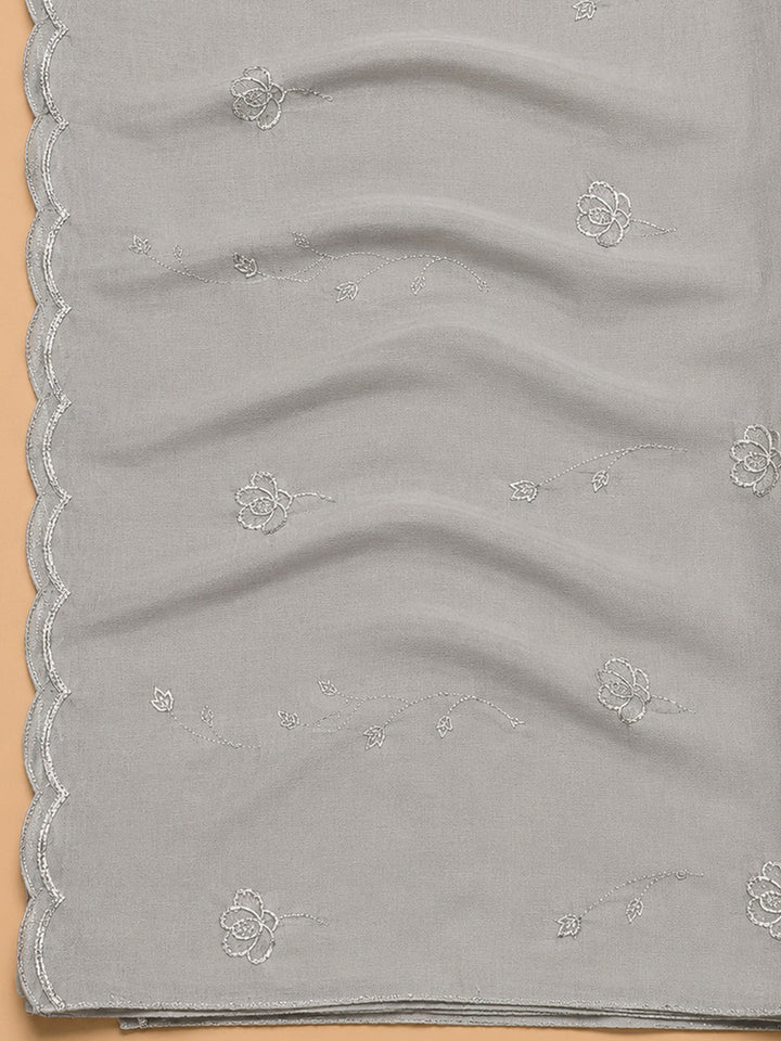 Grey Embroidery Cotton Blend Unstitched Dress Material