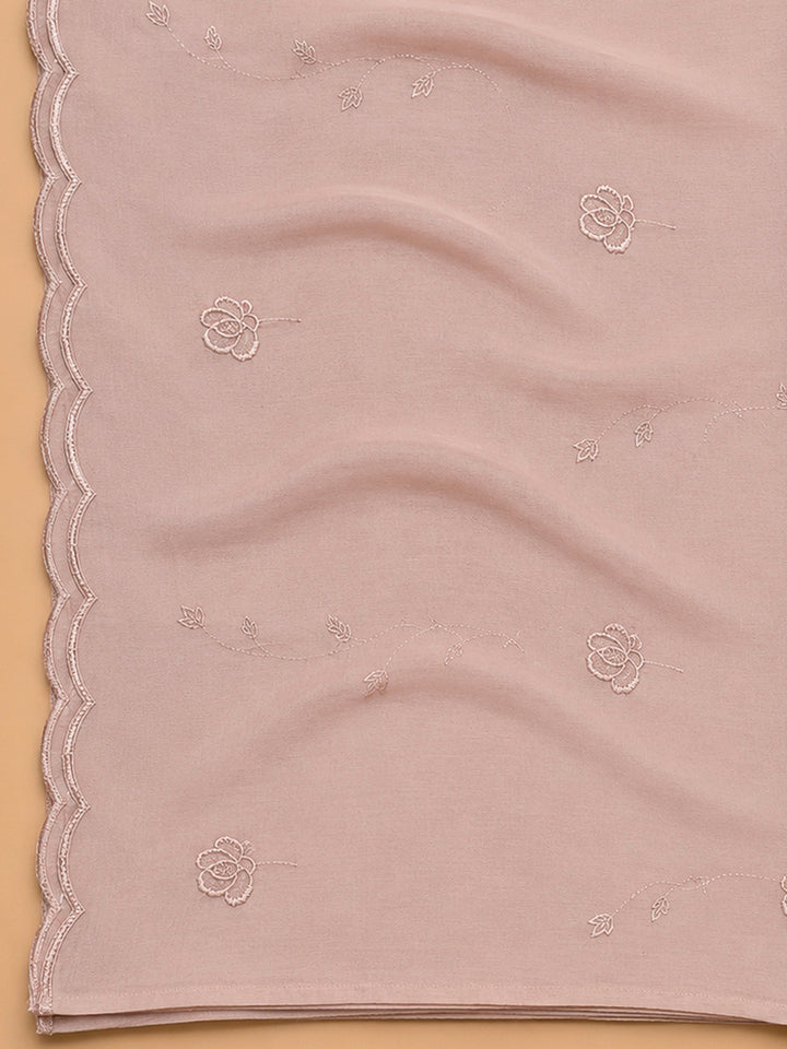 Peach Embroidery Cotton Blend Unstitched Dress Material