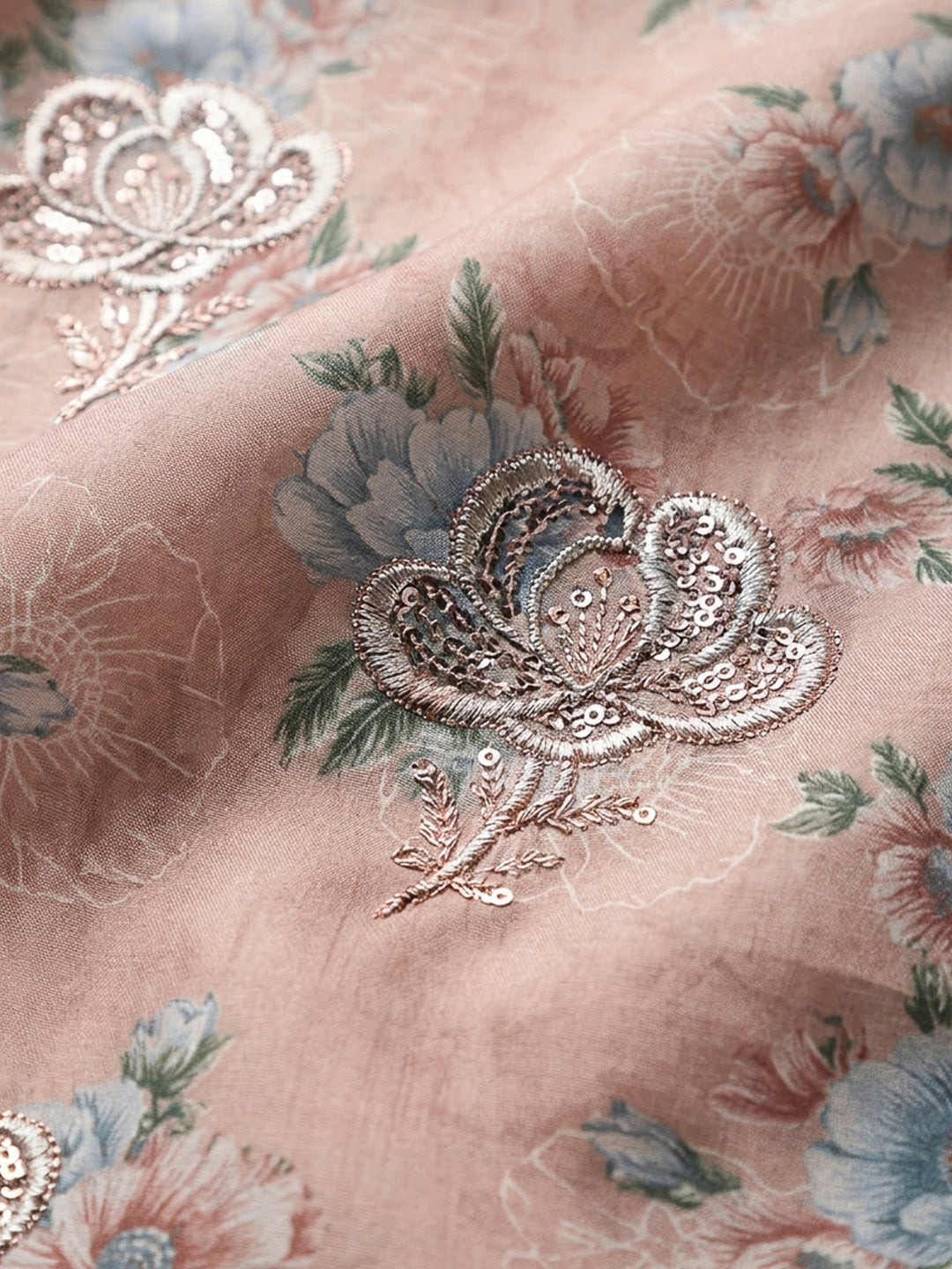 Peach Embroidery Cotton Blend Unstitched Dress Material
