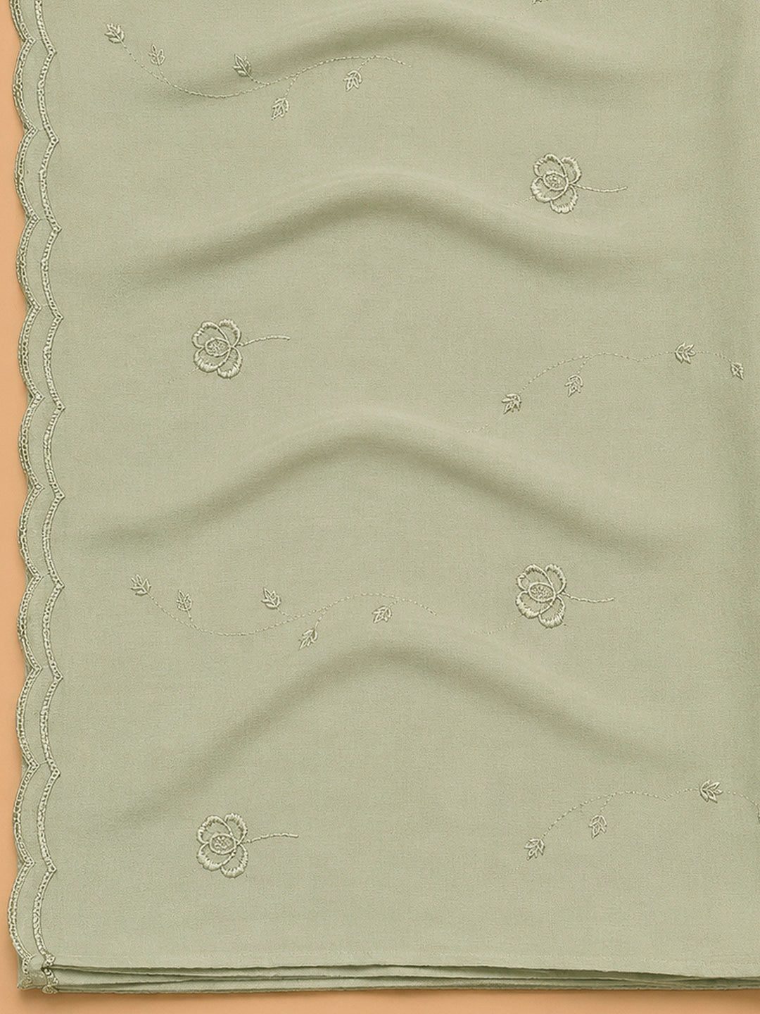 Pista Green Embroidery Cotton Blend Unstitched Dress Material