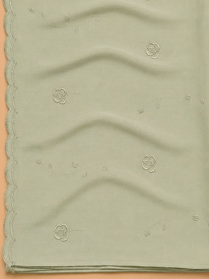 Pista Green Embroidery Cotton Blend Unstitched Dress Material