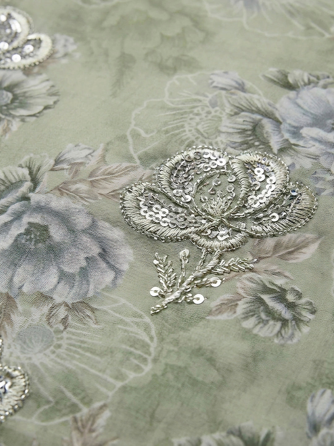 Pista Green Embroidery Cotton Blend Unstitched Dress Material