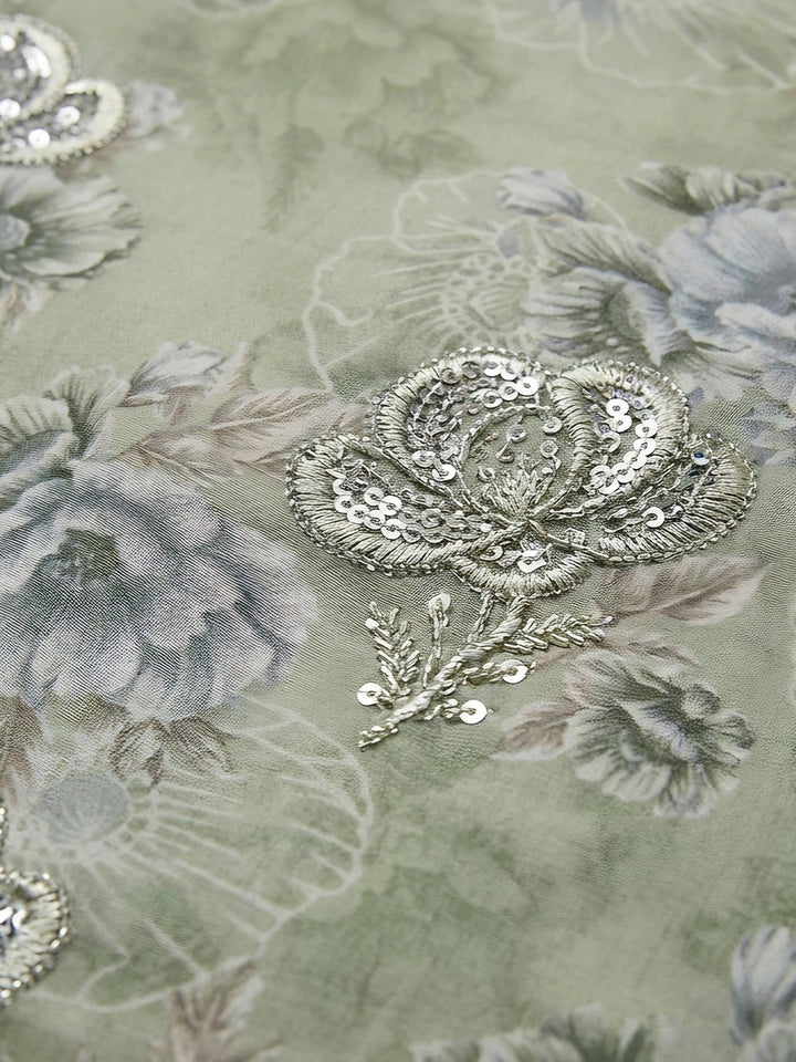Pista Green Embroidery Cotton Blend Unstitched Dress Material