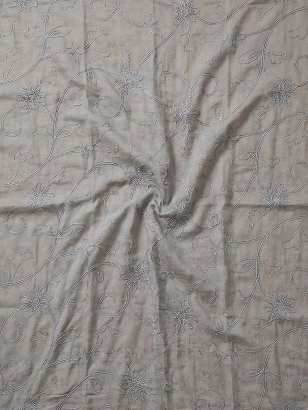 Grey Embroidered Cotton Blend Unstitched Suit &amp; Pant With Cotton Dupatta