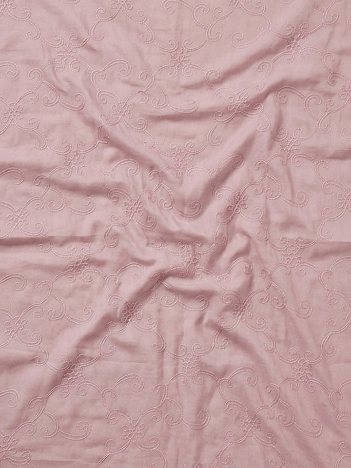 Pink Embroidered Cotton Blend Unstitched Suit &amp; Pant With Cotton Dupatta
