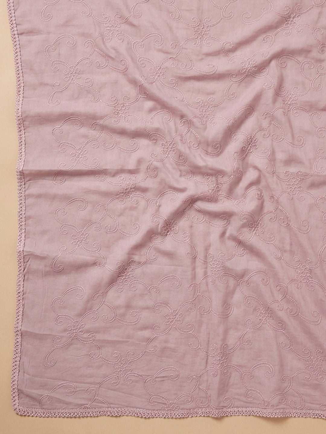 Pink Embroidered Cotton Blend Unstitched Suit &amp; Pant With Cotton Dupatta