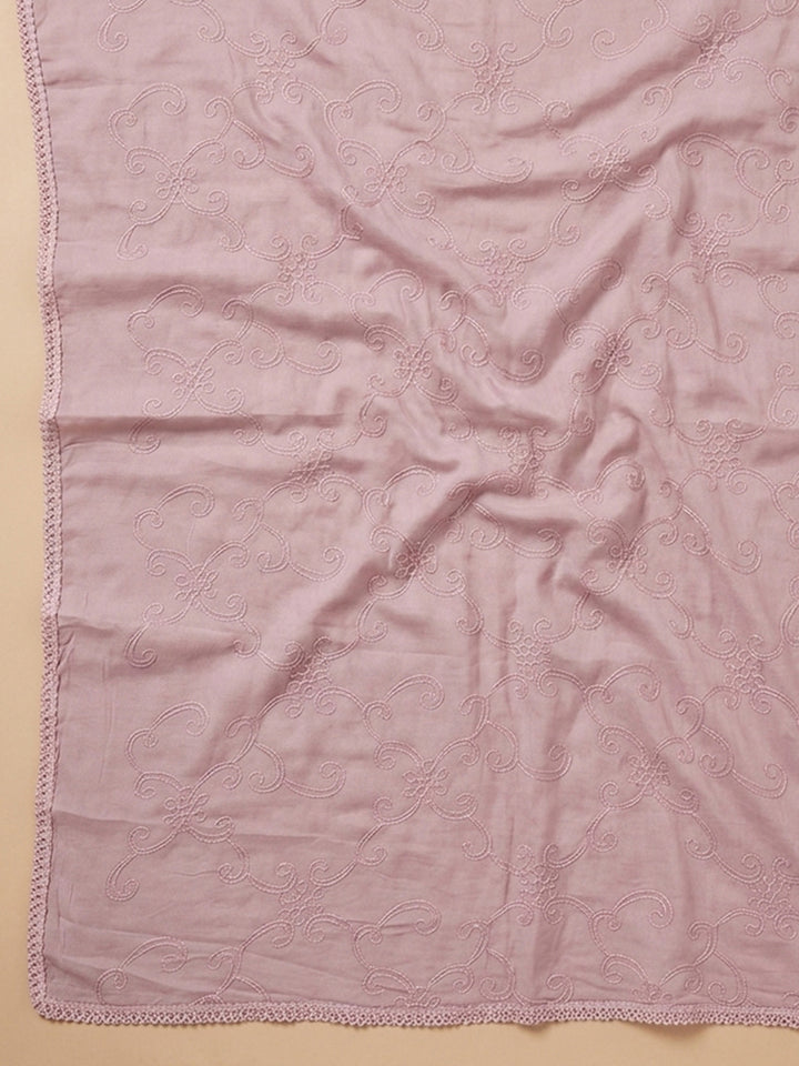 Pink Embroidered Cotton Blend Unstitched Suit &amp; Pant With Cotton Dupatta