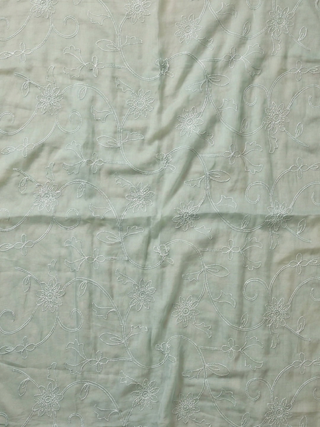 Sea Green Embroidered Cotton Blend Unstitched Suit &amp; Pant With Cotton Dupatta