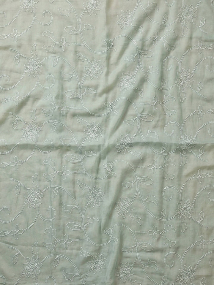 Sea Green Embroidered Cotton Blend Unstitched Suit &amp; Pant With Cotton Dupatta