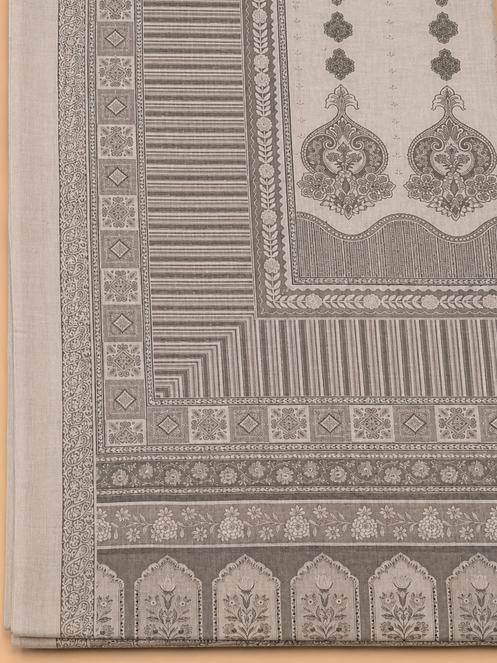 Grey Printed Linen Blend Unstitched Dress Material