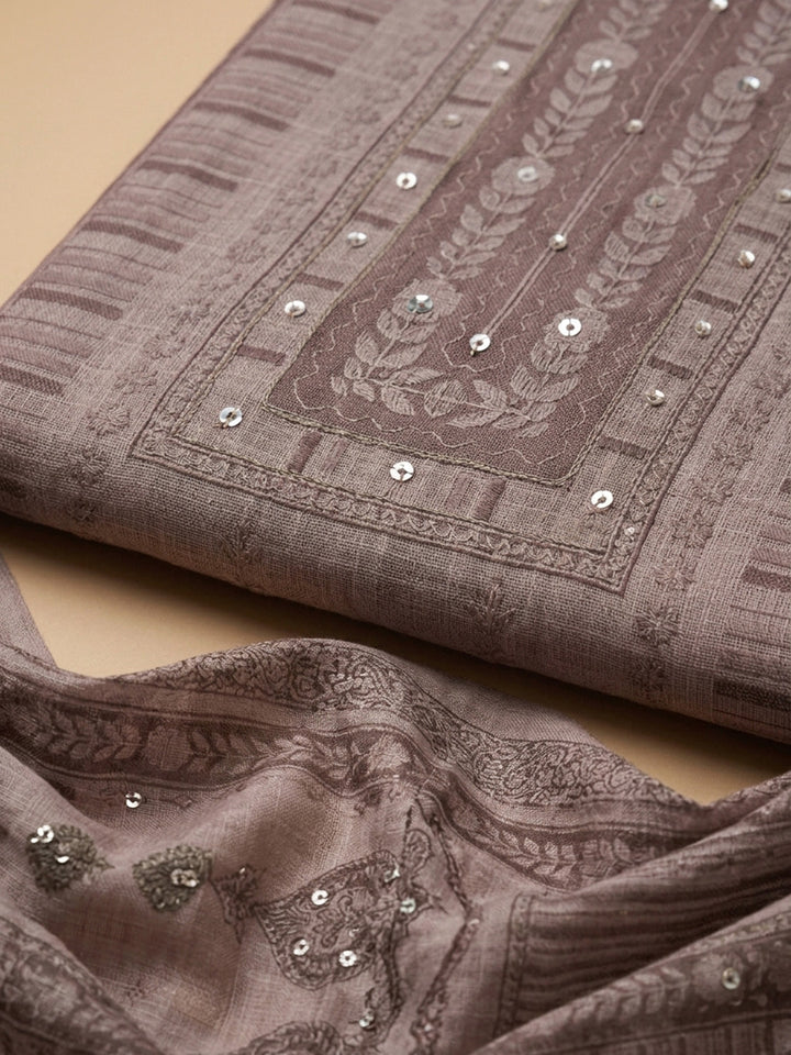 Onion Pink Printed Linen Blend Unstitched Dress Material