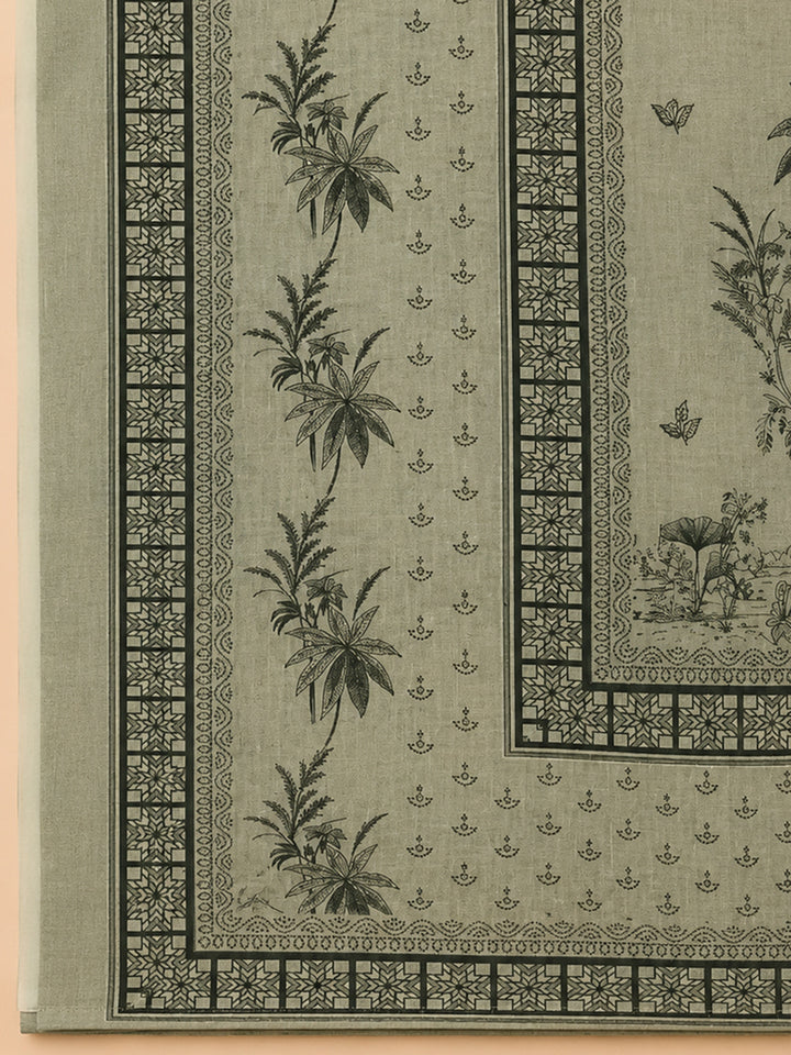 Aqua Printed Linen Blend Unstitched Dress Material