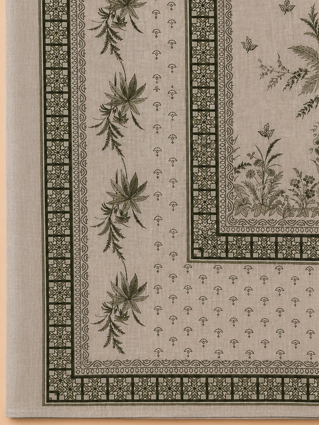 Beige Printed Linen Blend Unstitched Dress Material