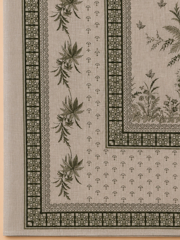 Beige Printed Linen Blend Unstitched Dress Material