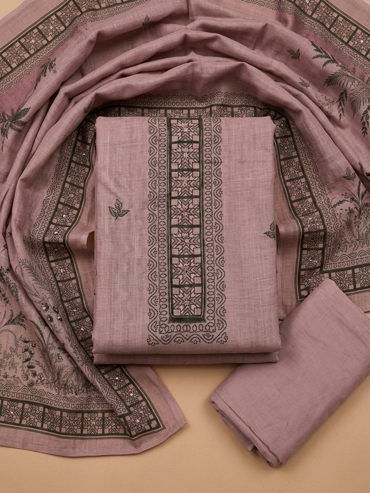 Onion Pink Printed Linen Blend Unstitched Dress Material