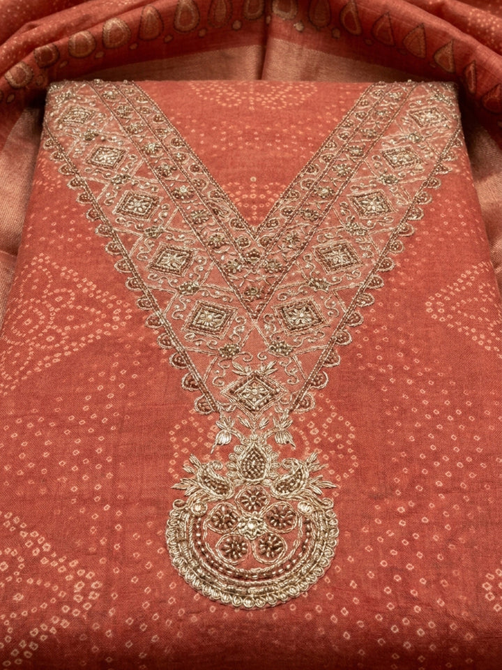 Dusty Pink Embroidery Chanderi Unstitched Dress Material