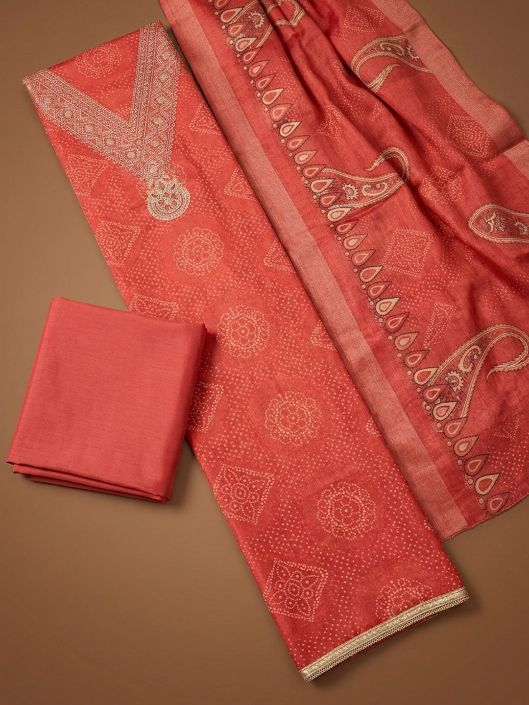 Dusty Pink Embroidery Chanderi Unstitched Dress Material