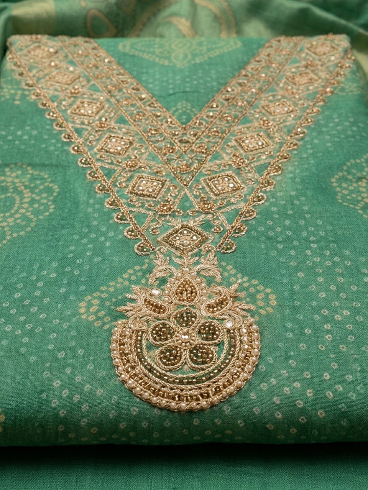 Green Embroidery Chanderi Unstitched Dress Material