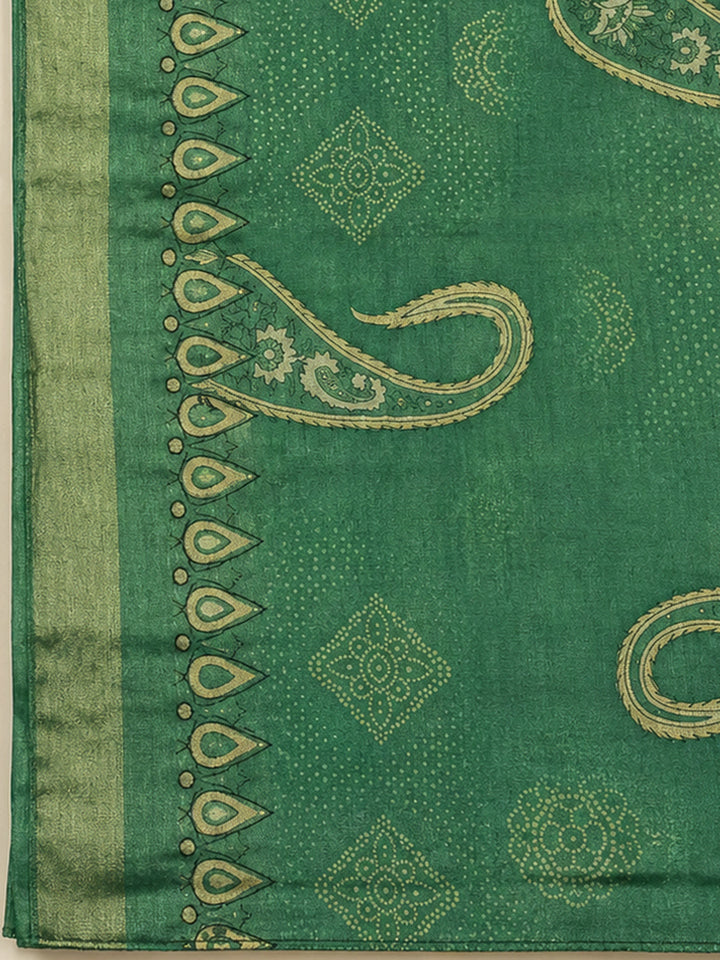 Green Embroidery Chanderi Unstitched Dress Material
