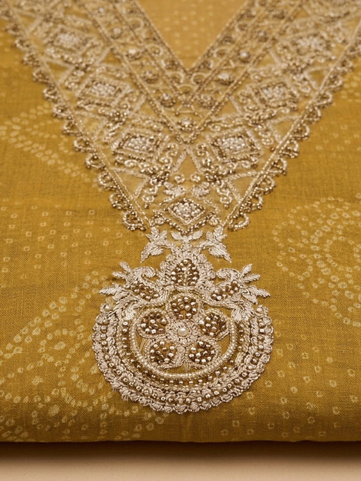 Mustard Embroidery Chanderi Unstitched Dress Material