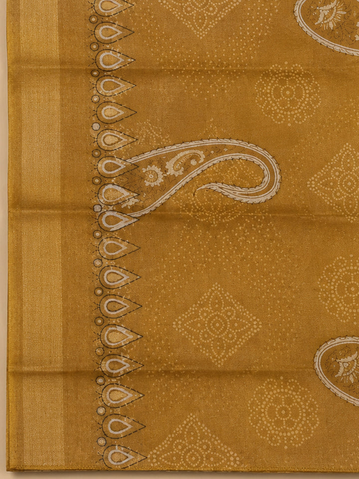 Mustard Embroidery Chanderi Unstitched Dress Material