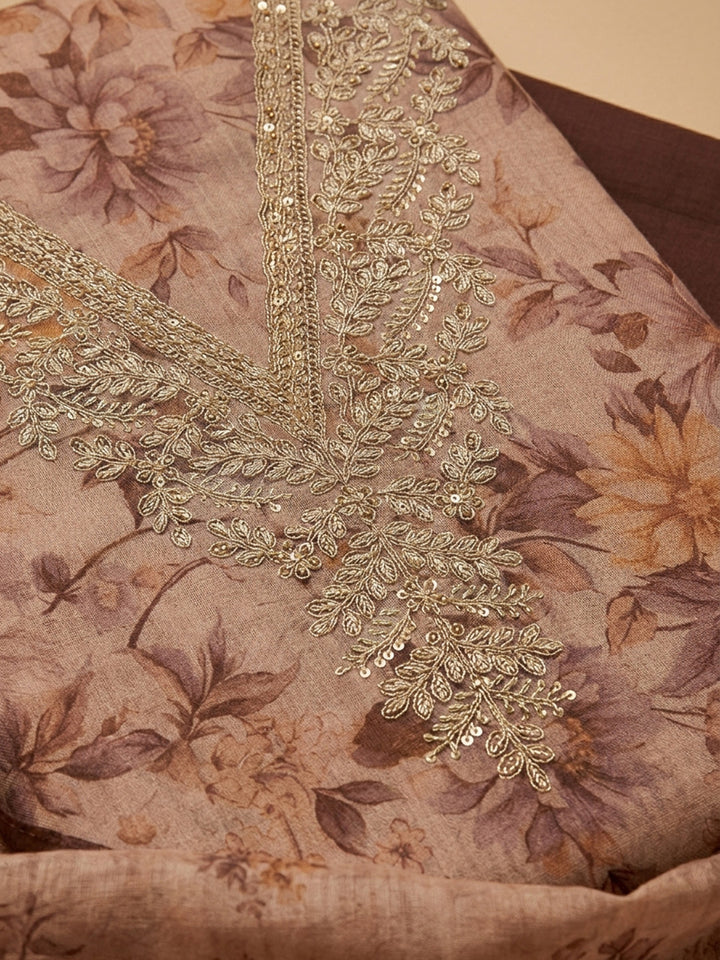 Peach Embroidery Chanderi Unstitched Dress Material