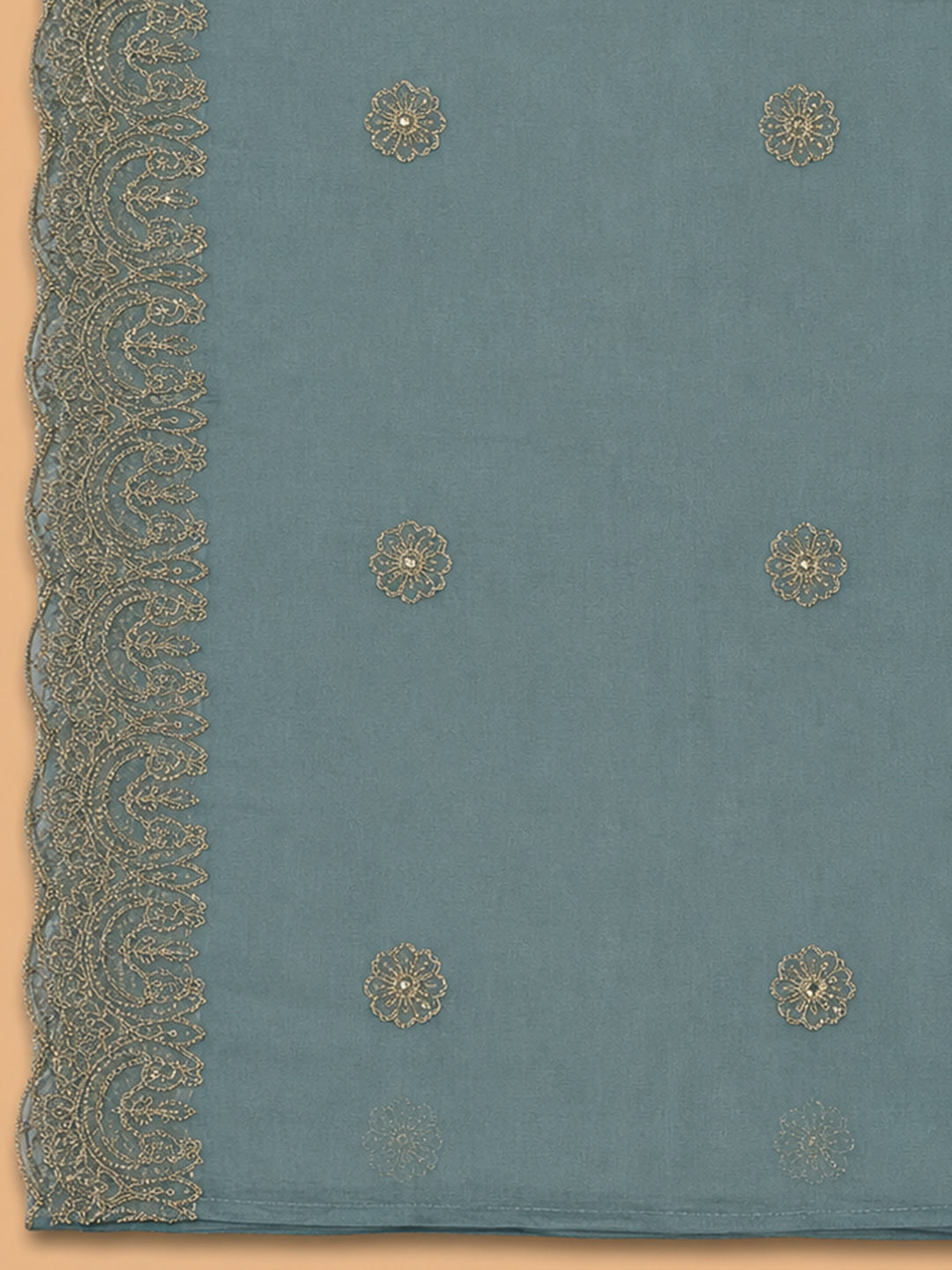 Blue Embroidery Chanderi Unstitched Dress Material