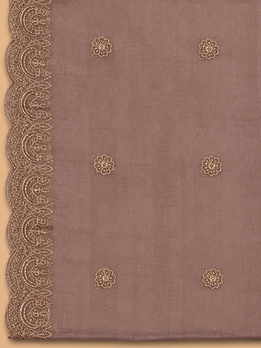 Brown Embroidery Chanderi Unstitched Dress Material