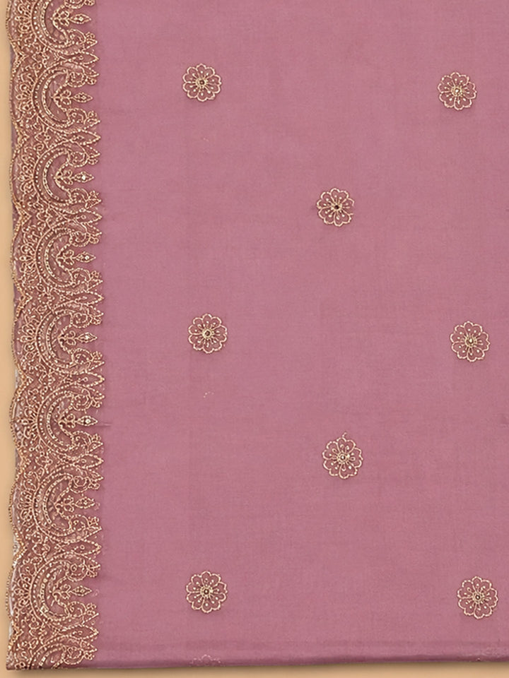 Onion Pink Embroidery Chanderi Unstitched Dress Material