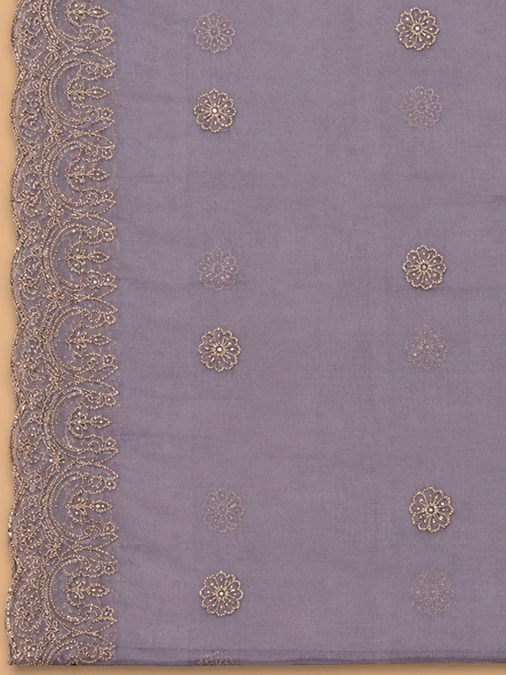 Purple Embroidery Chanderi Unstitched Dress Material