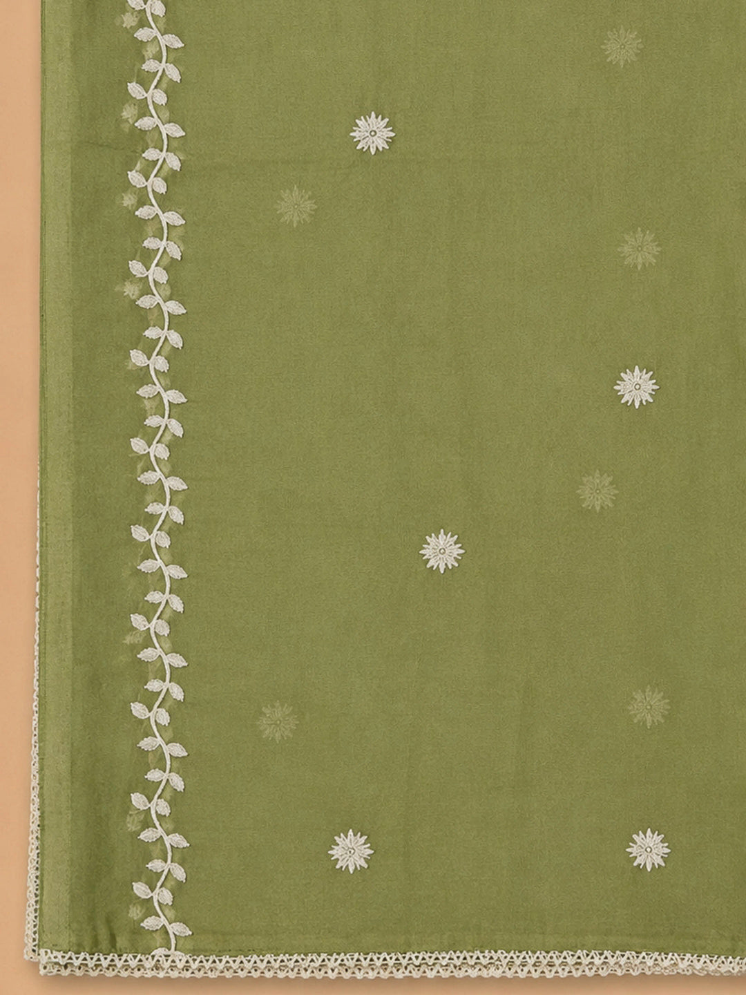 Pista Green Embroidery Chanderi Unstitched Dress Material