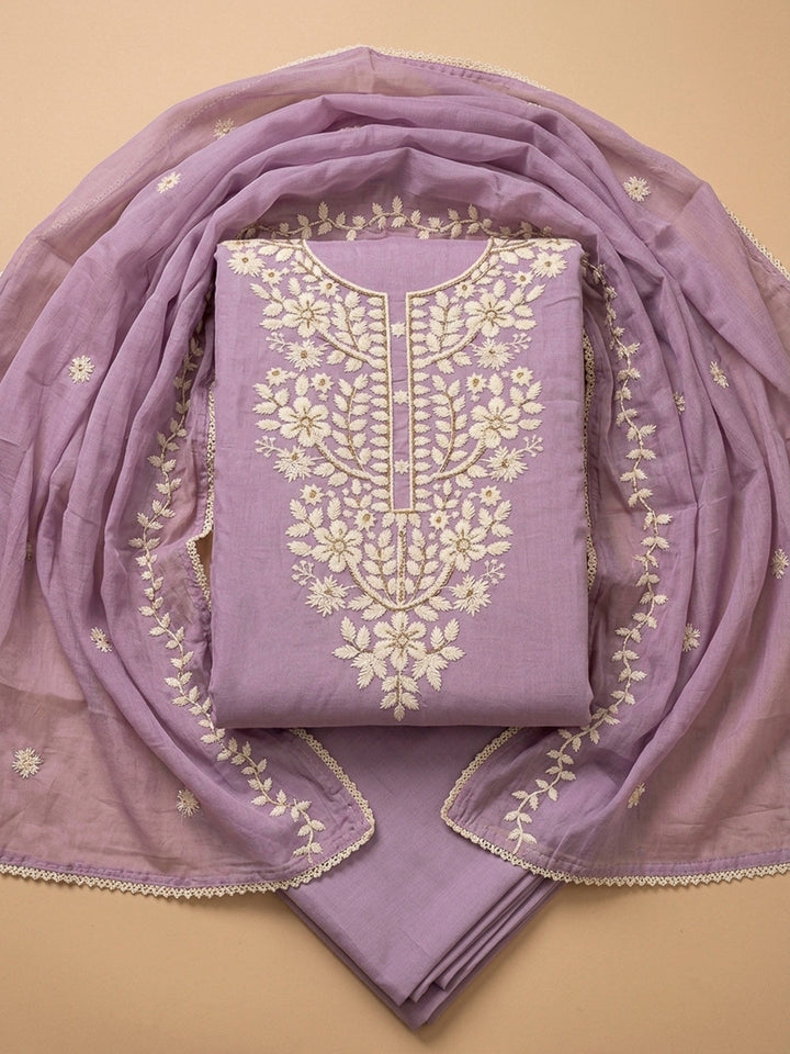 Purple Embroidery Chanderi Unstitched Dress Material
