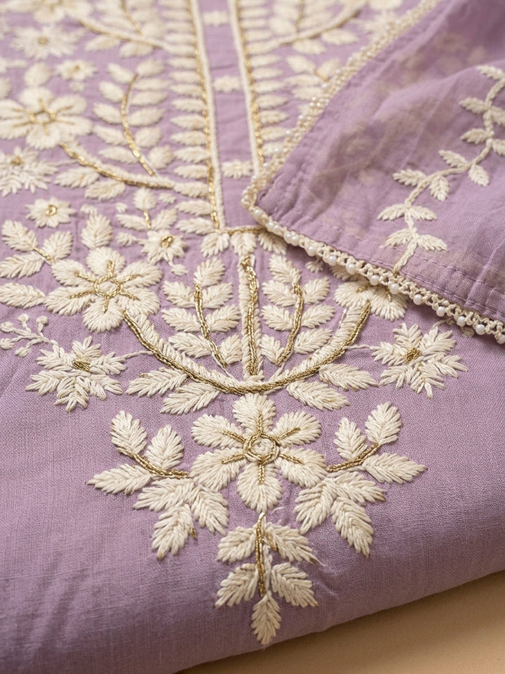 Purple Embroidery Chanderi Unstitched Dress Material