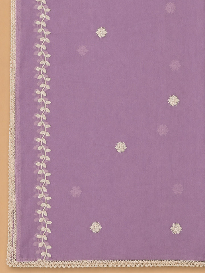 Purple Embroidery Chanderi Unstitched Dress Material