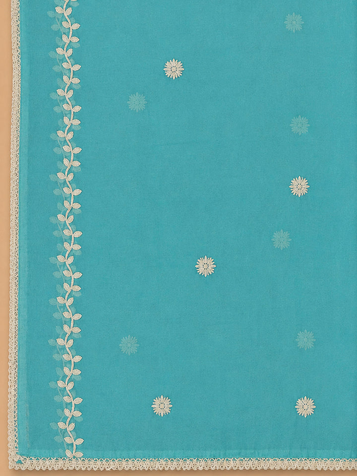 Sky Blue Embroidery Chanderi Unstitched Dress Material