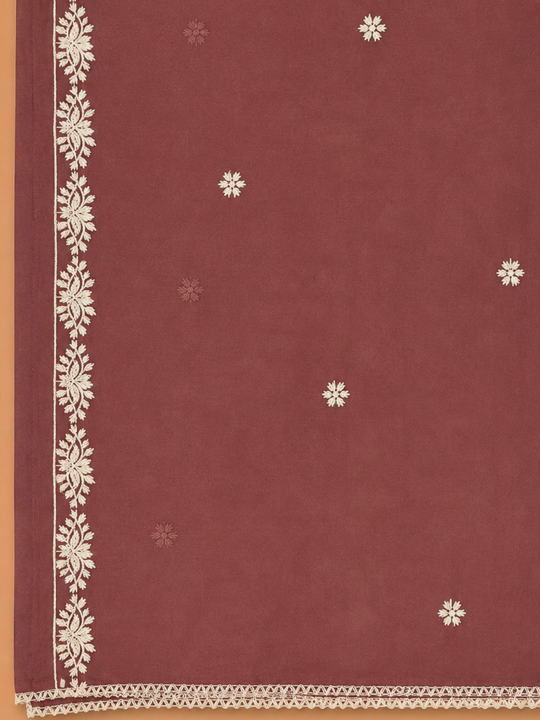 Brown Embroidery Chanderi Unstitched Dress Material