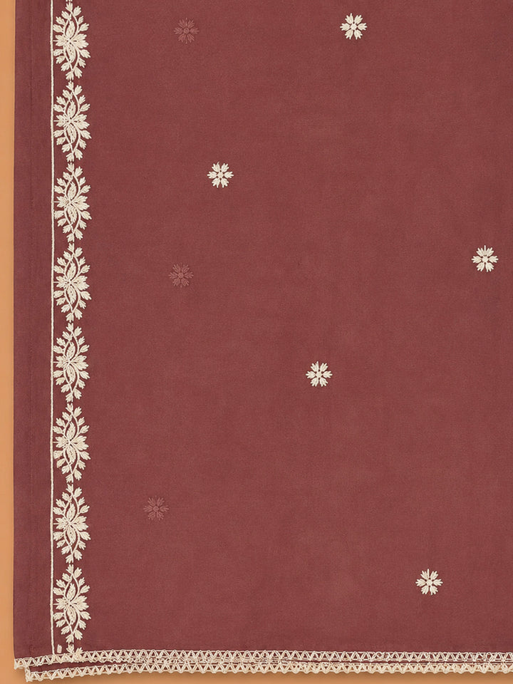 Brown Embroidery Chanderi Unstitched Dress Material