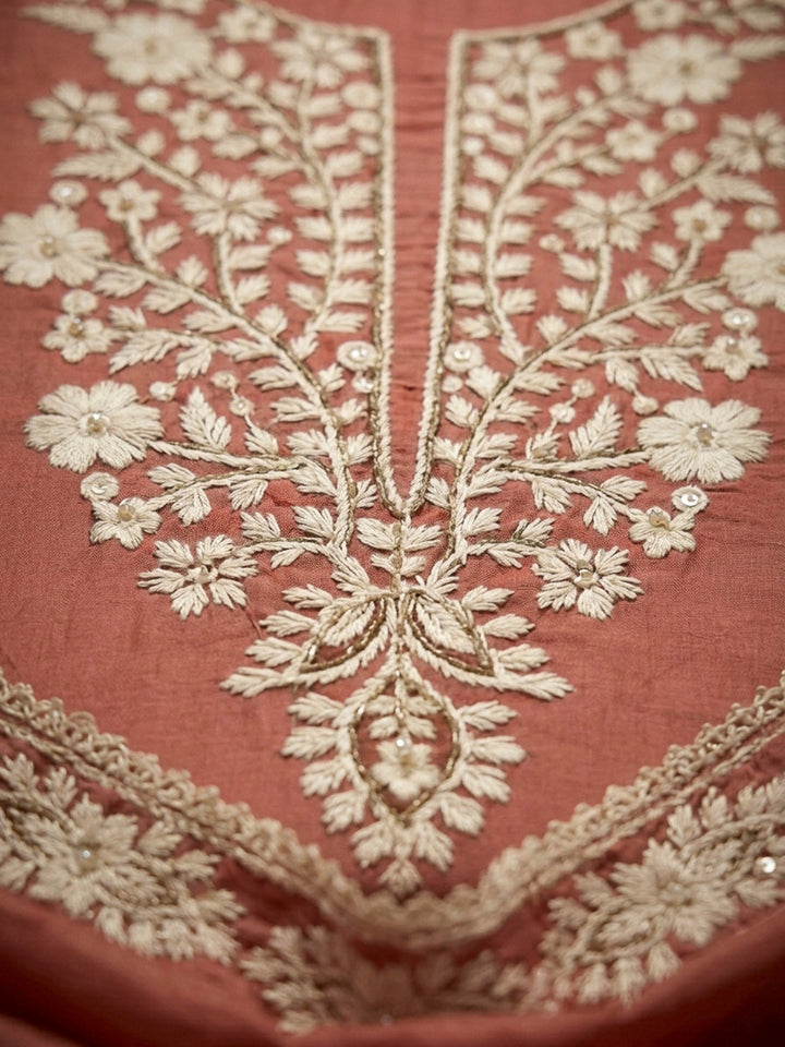 Dull Pink Embroidery Chanderi Unstitched Dress Material