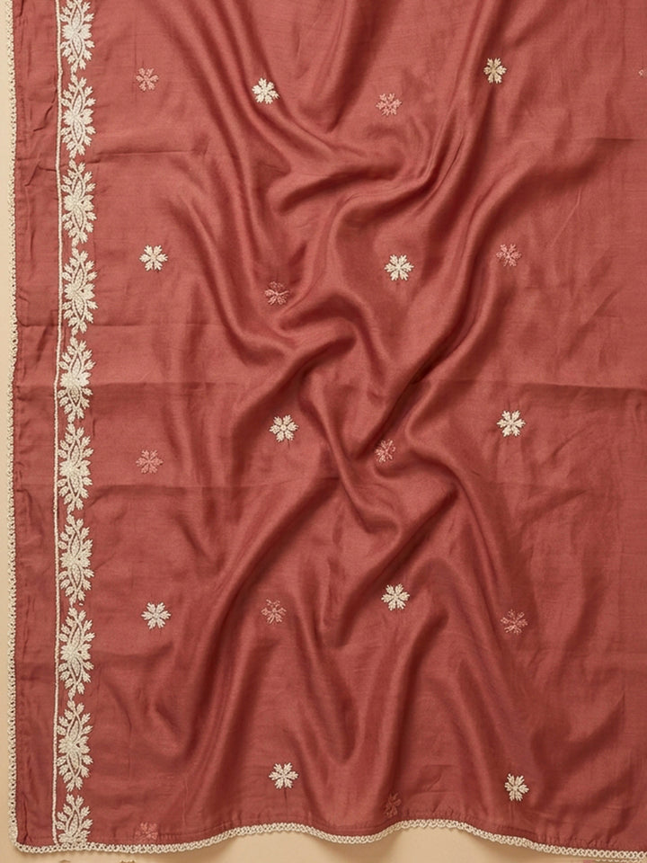 Dull Pink Embroidery Chanderi Unstitched Dress Material