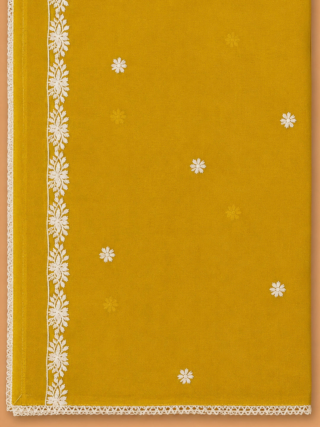 Yellow Embroidery Chanderi Unstitched Dress Material