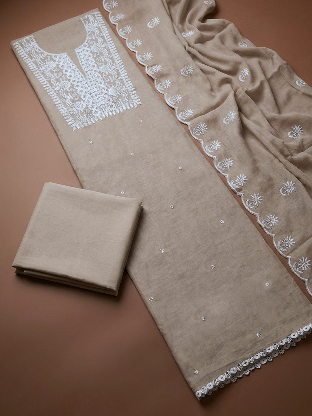 Chikoo  Chanderi Unstitched Dress Material