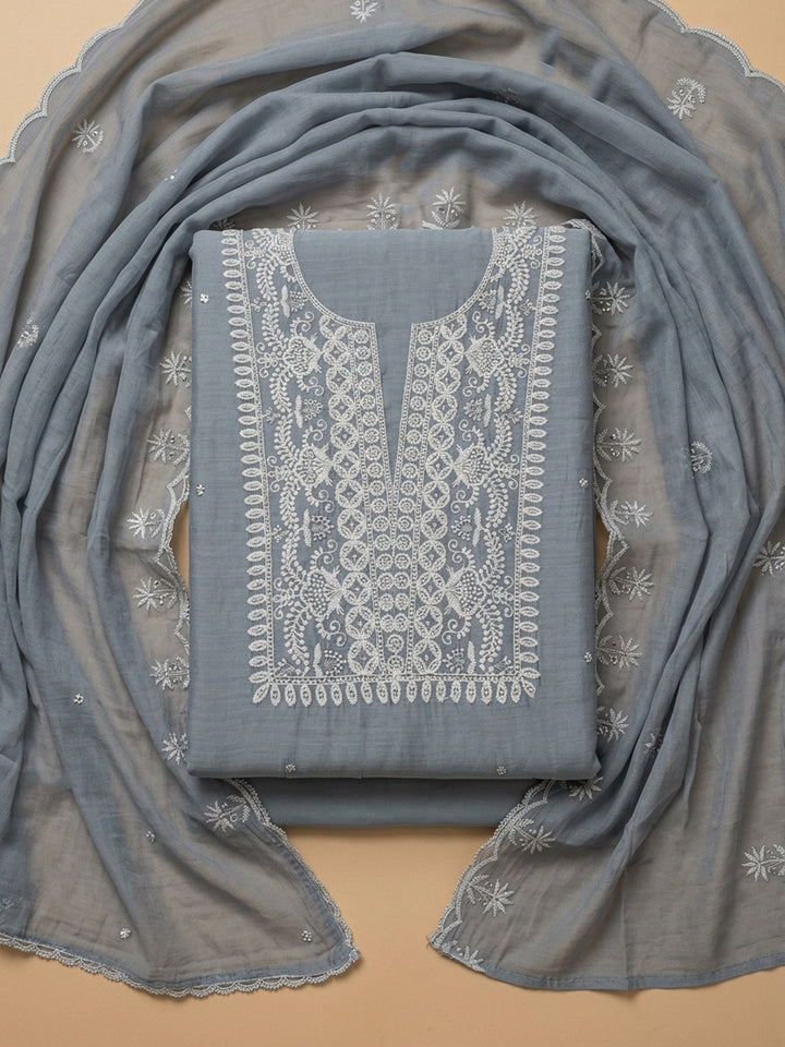 Grey  Chanderi Unstitched Dress Material