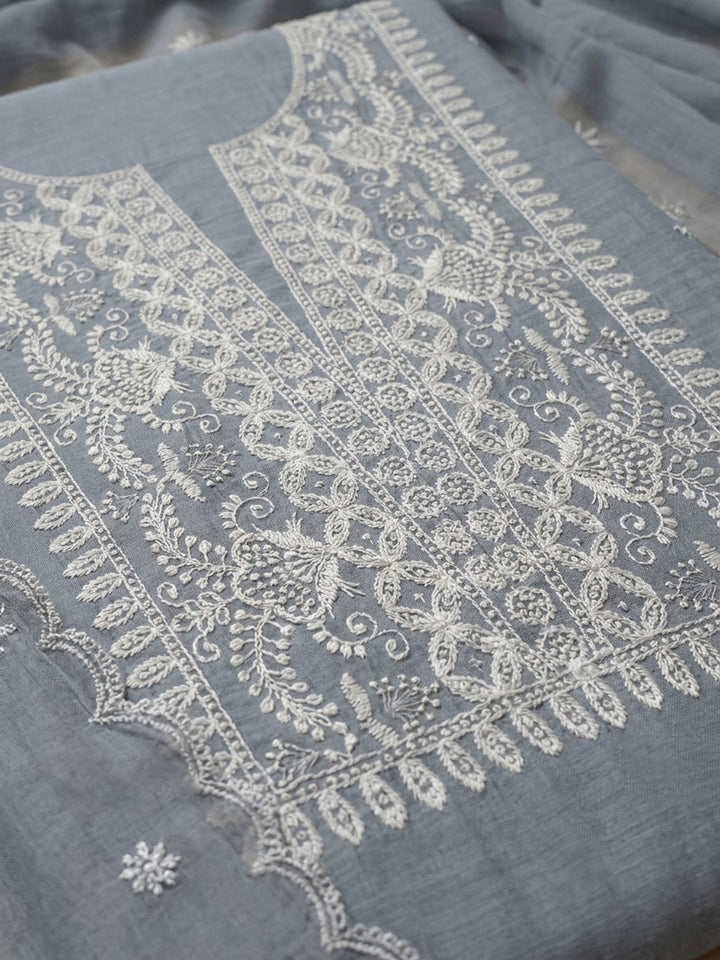 Grey  Chanderi Unstitched Dress Material