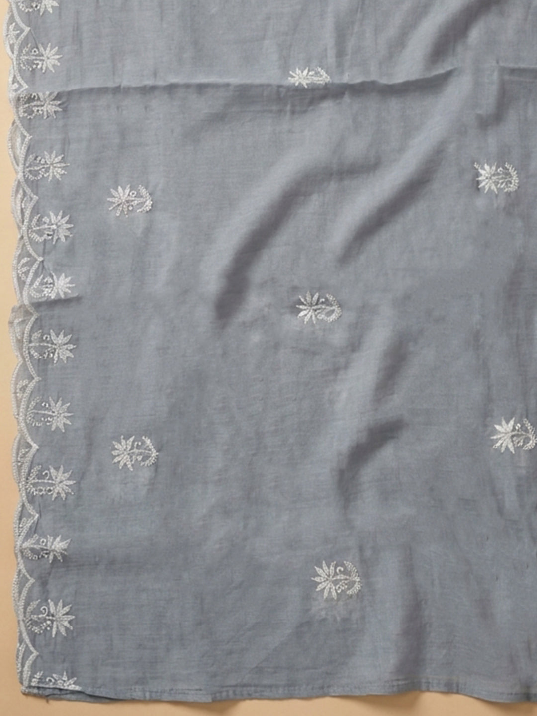 Grey  Chanderi Unstitched Dress Material