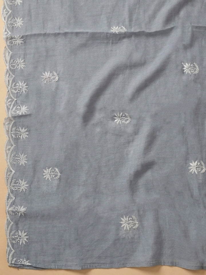 Grey  Chanderi Unstitched Dress Material